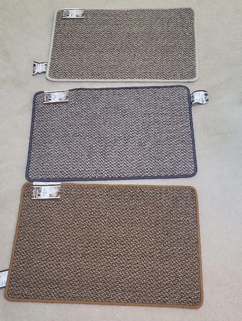 Set of 3 indoor mat, blue biege brown new w tags non-slip back Size is 20